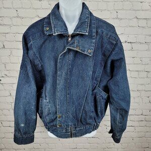 VTG Urban Equipment Blue Denim Full Zip Bomber Jean Jacket Size Medium M